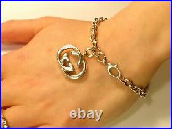 BEAUTIFUL GENUINE SILVER GUCCI GG BRITT CHARM PENDANT BRACELET 6¾ Inches