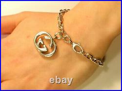 BEAUTIFUL GENUINE SILVER GUCCI GG BRITT CHARM PENDANT BRACELET 6¾ Inches