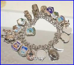 BEAUTIFUL Sterling SILVER CHARM BRACELET OPEN LINK 7 inch WITH 18 CHARMS