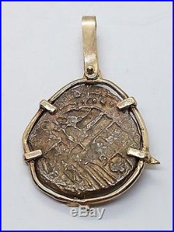 Beautiful 14k Yellow Gold Dolphin Silver Shipwreck Coin Pendent Charm