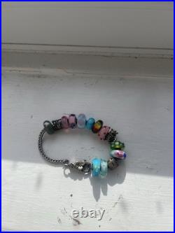 Beautiful Genuine Troll Brad Charm Bracelet with Silver and Glass Charms Gift