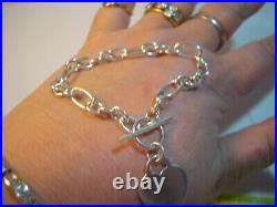 Beautiful Sold Silver Bracelet Unusual Design & Dangling Solid Heart Charm 7.5