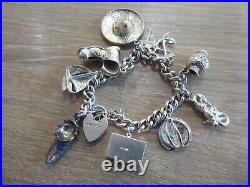 Beautiful Vintage Solid Silver Charm Bracelet With 11 Charms