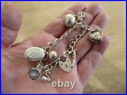 Beautiful Vintage Solid Silver Charm Bracelet With 9 Charms