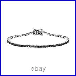 Black Diamond Tennis Bracelet in Platinum Over Silver Size 7.5 Inches TCW 2ct