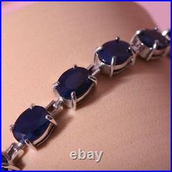 Blue Sapphire Tennis Bracelet Lobster Clasp in Silver Size 7.5 Inches TCW 34.2ct