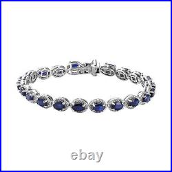 Blue Sapphire Tennis Bracelet in Platinum Over Silver Metal Wt. 13.1 Gms