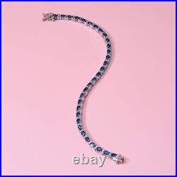 Blue Sapphire and Zircon Tennis Bracelet in Silver Wt. 8.5 Grams