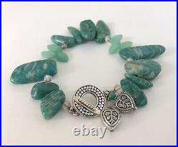 Bnwt Silver & Amazonite Bracelet With Silver Toggle Clasp & Silver Heart Charms