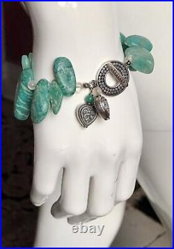 Bnwt Silver & Amazonite Bracelet With Silver Toggle Clasp & Silver Heart Charms