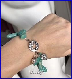 Bnwt Silver & Amazonite Bracelet With Silver Toggle Clasp & Silver Heart Charms