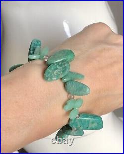 Bnwt Silver & Amazonite Bracelet With Silver Toggle Clasp & Silver Heart Charms