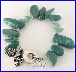 Bnwt Silver & Amazonite Bracelet With Silver Toggle Clasp & Silver Heart Charms