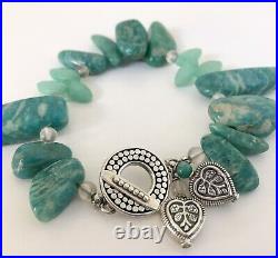 Bnwt Silver & Amazonite Bracelet With Silver Toggle Clasp & Silver Heart Charms