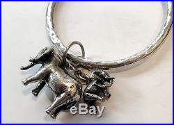 Bold Sterling Silver Susan Cummings 3D Elephants Charm Bangle Bracelet Vintage