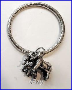 Bold Sterling Silver Susan Cummings 3D Elephants Charm Bangle Bracelet Vintage