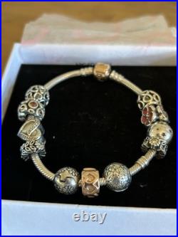 Boxed Pandora Solid Silver Snake Bracelet 11 Charms Retired Rose Gold RALE S925