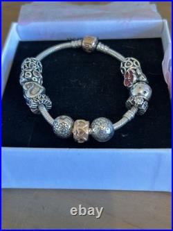 Boxed Pandora Solid Silver Snake Bracelet 11 Charms Retired Rose Gold RALE S925