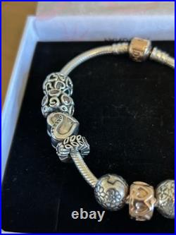 Boxed Pandora Solid Silver Snake Bracelet 11 Charms Retired Rose Gold RALE S925