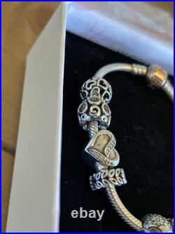 Boxed Pandora Solid Silver Snake Bracelet 11 Charms Retired Rose Gold RALE S925
