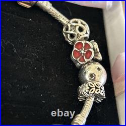 Boxed Pandora Solid Silver Snake Bracelet 11 Charms Retired Rose Gold RALE S925