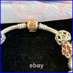 Boxed Pandora Solid Silver Snake Bracelet 11 Charms Retired Rose Gold RALE S925