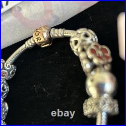 Boxed Pandora Solid Silver Snake Bracelet 11 Charms Retired Rose Gold RALE S925