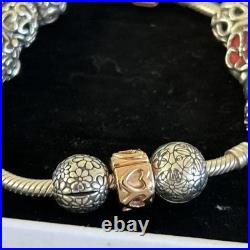 Boxed Pandora Solid Silver Snake Bracelet 11 Charms Retired Rose Gold RALE S925