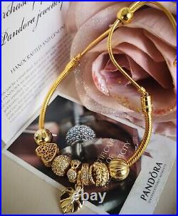 Brand New Pandora 14k Gold Shine Slider Bracelet+8 Charms S925 Ale 567953cz-2