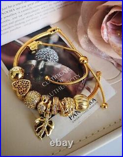 Brand New Pandora 14k Gold Shine Slider Bracelet+8 Charms S925 Ale 567953cz-2
