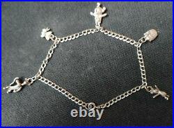 British Sterling Silver Winnie The Poo Charm Bracelet Bangle 19.5cm (925)