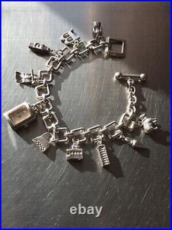 Burberry Vintage Sterling Silver Charm Bracelet With Perfect Working Watch 65 Gm