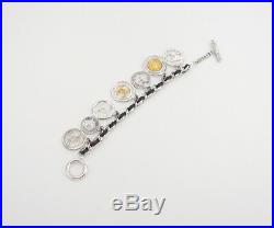 CHANEL Black Leather Coin Charm Bracelet Silver tone Chain Bangle Vintage v696