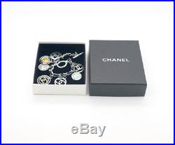 CHANEL Black Leather Coin Charm Bracelet Silver tone Chain Bangle Vintage v696