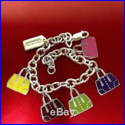 COACH rare Sterling silver Holiday tote charm LINK CHAIN bracelet NEW