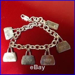 COACH rare Sterling silver Holiday tote charm LINK CHAIN bracelet NEW