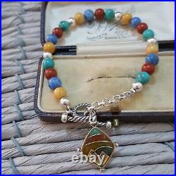 Carolyn Pollack 925 Sterling Silver Bracelet, Multi Gemstones, Turquoise, Charm