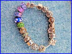 Chamilia 20cm Silver Bracelet with 18x charms, beads & stoppers great condition