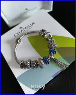 Chamilia Charm Bracelet 925 Sterling Silver 10 Matching Charms + 1 Special