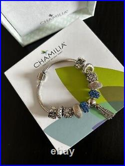 Chamilia Charm Bracelet 925 Sterling Silver 10 Matching Charms + 1 Special