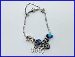 Chamilia Charm Bracelet With Charms and Safety Chain Attachment. Love Themed