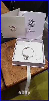 Chamilia Sterling Silver snap clasp bracelet with charms 19cm NIB