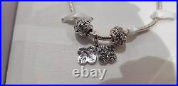 Chamilia Sterling Silver snap clasp bracelet with charms 19cm NIB