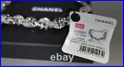 Chanel Bracelet Double Strand Silver Logo CC Grey Pearls Woven Chain NEW BOX