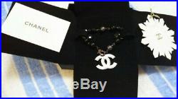 Chanel CC COCO mark motif Silver Charm Black chain Bracelet With box mfa108