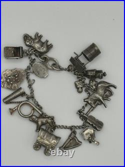 Charm Bracelet Sterling Silver 17 Charms Vintage