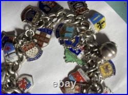 Charm Bracelet With 35approx. UK County National Crests Sterling Silver 60 Gram Charm Bracelet With 35approx. UK County National Crests Sterling Silver 60 Gram