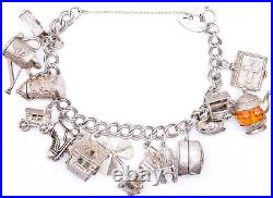 Charm Silver Vintage Bracelet 15 Charms Boot Pram Ghost House 71 Grams