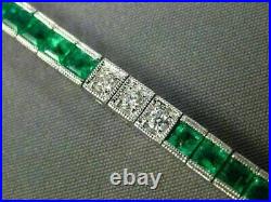 Charm Tennis Bracelet 14K White Gold Finish 10 Ct Created Cut Emerald & Diamond