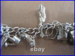 Charm bracelet, silver, 18 charms, vintage